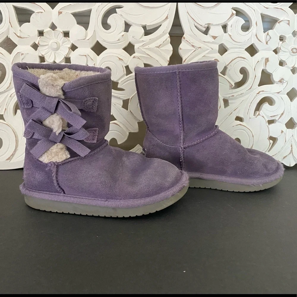 Koolaburra by Ugg Girls Purple Suede Boots 2 Bows Size 12 Boho Winter Cozy Warm